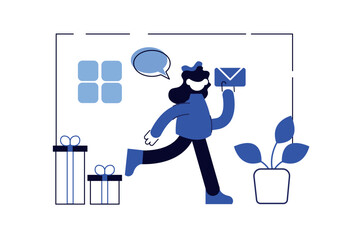 Aufkleber - Delivery minimalistic concept with people scene in the flat cartoon style. The courier is in a hurry to deliver an important letter to the client. Vector illustration.