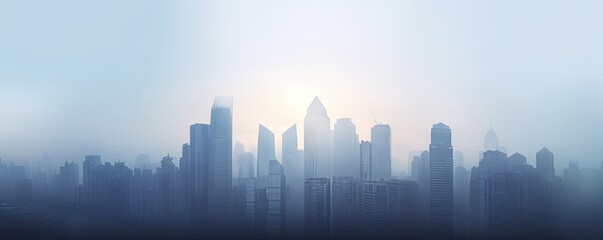 Wall Mural - City lights in the Mist. Cityscape in the fog background with urban skyline Generative AI illustrations