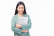 © suphaporn - portrait of a business woman , beautiful Asian girl holding laptop computer isolated on white background , lifestyle business people concept
