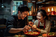 Generative AI. Heartwarming Culinary Journey: Young Couple's Shared Joy in Gourmet Meal