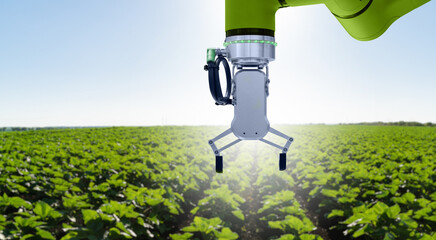 Sticker - Robot is working on agricultural field. Smart farming and digital agriculture 4.0