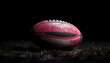 © Roni - rugby ball close up wallpaper, illustration for product presentation template, copy space background. Ai generative
