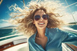 Illustration of elegant happy woman on luxury yacht