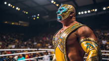 Male Lucha Libre Wrestling Masks Boxer In The Ring . Generative AI.