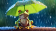 The frog wears an umbrella when it rains with Generative AI.