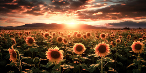 He stands alone in a field of vibrant sunflowers, captivated by the sight - generative ai.