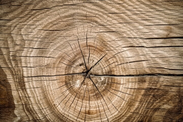 Oak wooden background wallpaper, wood texture, flat view of stump cut texture. Generative Ai.