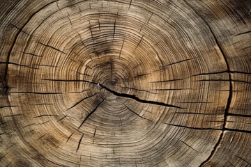  Oak wooden background wallpaper, wood texture, flat view of stump cut texture. Generative Ai.