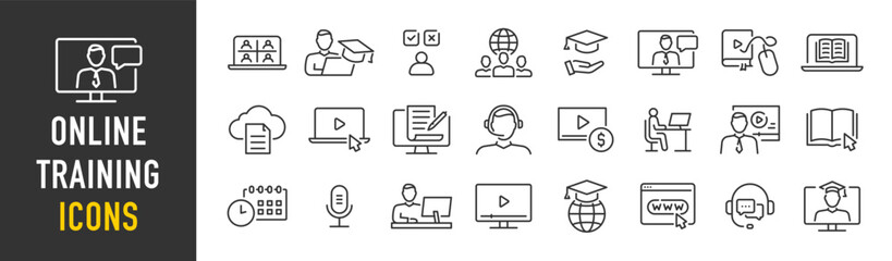 Wall Mural - online training web icons in line style. education, seminar, online test, webinar, course, distance 