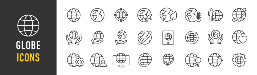 Globe web icons in line style. Planet Earth, world map, global, travel, collection. Vector illustration.