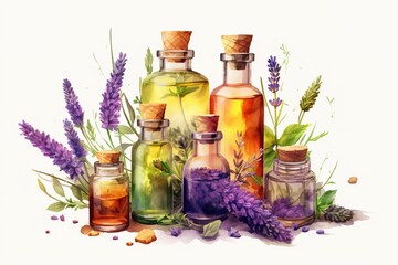 Fototapete - essential oils isolated on white background. Generated by AI.