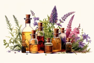 Aufkleber - essential oils isolated on white background. Generated by AI.