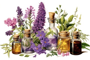 Fototapete - essential oils isolated on white background. Generated by AI.