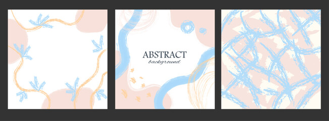 Sticker - Abstract blue background with strokes and circles. Pastel texture background.