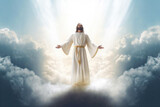 Fototapeta Konie - Jesus Christ in the clouds in heaven with open arms The Savior of mankind Generative AI Illustration