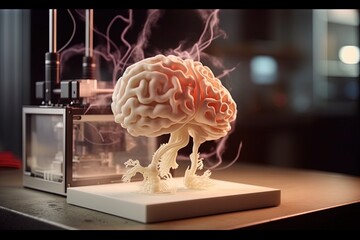 Wall Mural - 3d printer printing human brain illustration generative ai