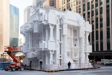 Wall Mural - Giant 3d printer building a skyscraper in new york city illustration generative ai