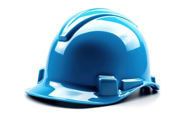 Poster - blue construction hard hat isolated on white background. Generated by AI.