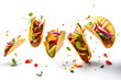 Tacos Flying On White Background, Floating In The Air. Generative AI