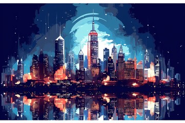 Poster - drawing of the night city. Generated by AI.