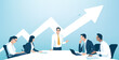 Successful strategy. Rising arrow. Business meeting.  Vector illustration.