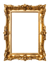 Gold Rectangle Decorative Picture Frame On Transparent Background. Png Cutout. Generative Ai