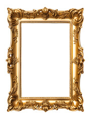 Wall Mural - Gold Rectangle Decorative Picture Frame on Transparent Background. Png Cutout. Generative Ai