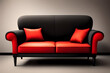 © sevenSkies - Vintage leather black and red sofa chair from Generative AI