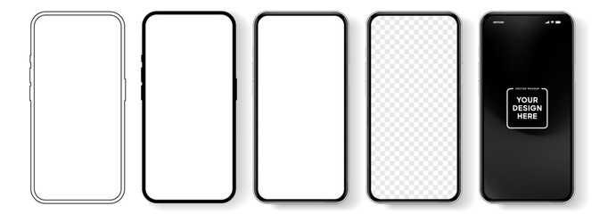 Poster - 3D realistic high quality smartphone mockup with isolated background. Smart phone mockup collection. Device front view. 3D mobile phone with shadow on white background.