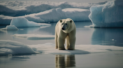 Wall Mural - A polar bear on an ice floe in the arctic sea. Generative AI