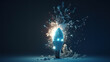 © jr-art - an exploding lightbulb isolated on blue background. ideas concept. Generative AI
