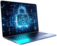 Digital Padlock On The Screen Of A Notebook As A Concept For Data Protection And Cyber Security, Isolated On White Background, Generative AI Technology