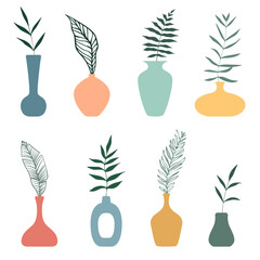 Wall Mural - Different vases with leaves for the interior