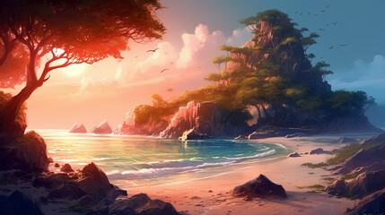 Wall Mural - sunset over the beach cove