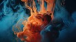 Abstract background with blue and orange smoke waves. AI generated