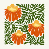 Fototapeta Panele - Floral abstract elements. Botanical composition. Modern trendy Matisse minimal style. Floral poster, invite. Vector arrangements for greeting card or invitation design