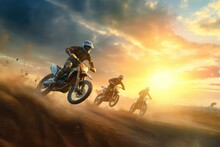 Riders Ride In A Motocross Track