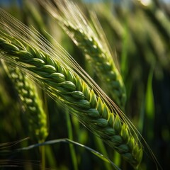 barley close-up showcasing individual grains and textures amongst the green crop