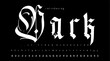 © Marusya - Dark Gothic poster alphabet fonts. Vintage, modern fonts for logos, brands, posters, banners, etc. Typography typeface uppercase lowercase and number. Vector illustration