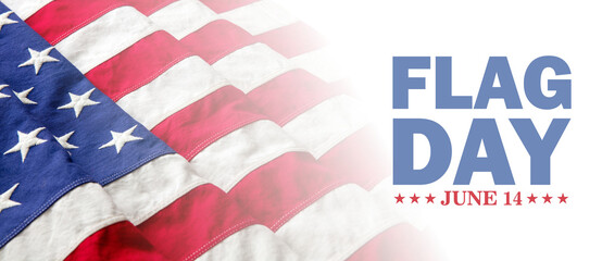 Wall Mural - America flag day. United states holiday, June 14th, text on US flag background