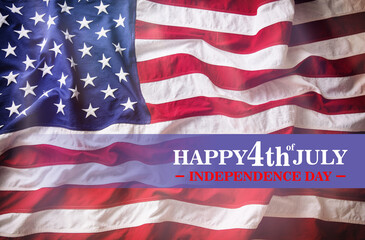 Wall Mural - HAPPY 4th of JULY, text on USA flag background. US America National Holiday celebration