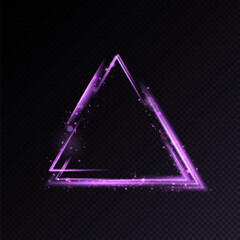 Poster - Shining bright purple triangle. Frame with light effects. Vector illustration. Place for text and product advertising