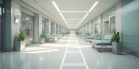 Wall Mural - Blurred interior of hospital - abstract medical background. Generative AI