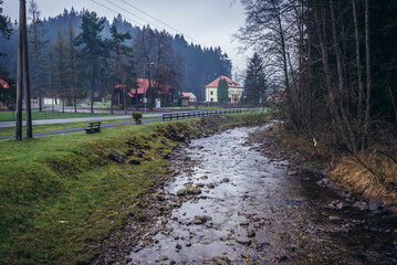 Canvas Print - Bila Ostravice river in Bila village in Silesian Beskids, Czech Republic