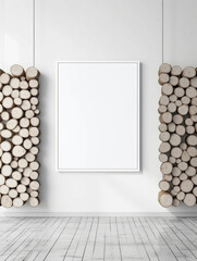 Wall Mural - Logs arranged as a decorative fence. Minimalist mockup for podium display or showcase. AI generation