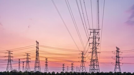 Canvas Print - Time-lapse high voltage electricity tower and sky cloudscape