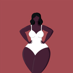 Wall Mural - Abstract faceless curvy female in a white swimsuit. Body positive and female beauty. Hand drawn vector art