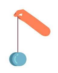 Poster - Hand with yoyo semi flat colorful vector hand. Playing toy. Relieving stress, anxiety. Yo yo game tool. Editable closeup pov on white. Simple cartoon spot illustration for web graphic design