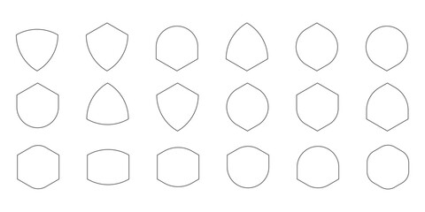 Set of badge shapes. Vector shield silhouette. Security, football patch isolated on white background