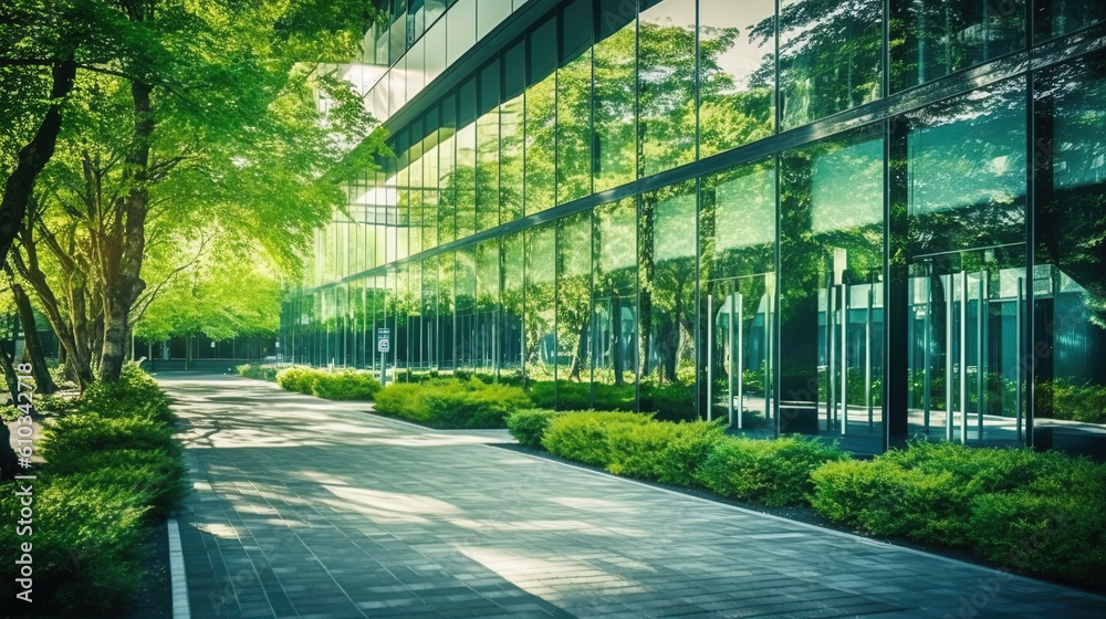 modern office building with green trees Stock Illustration | Adobe Stock